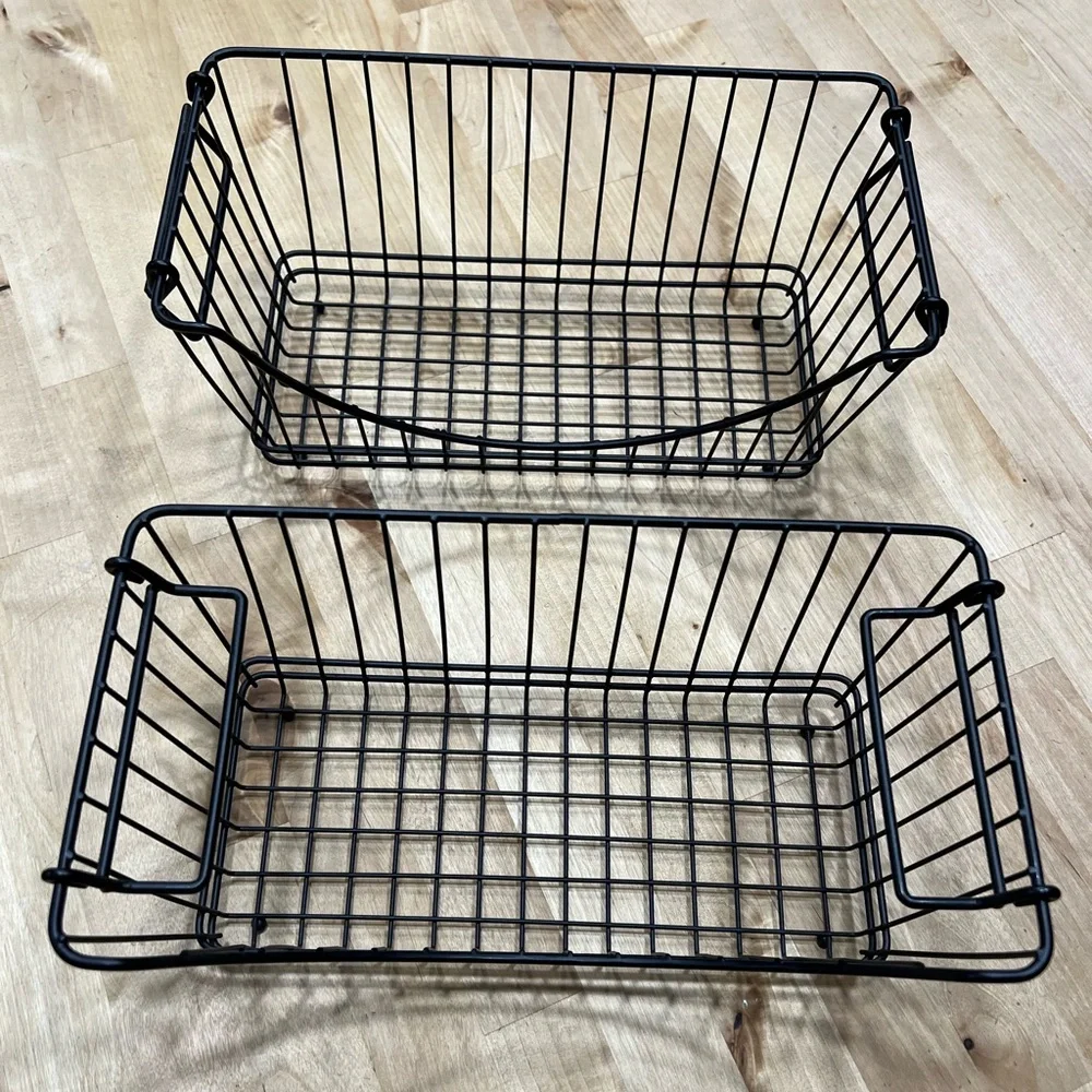 Set of 2 Black Wire Storage Baskets Stackable